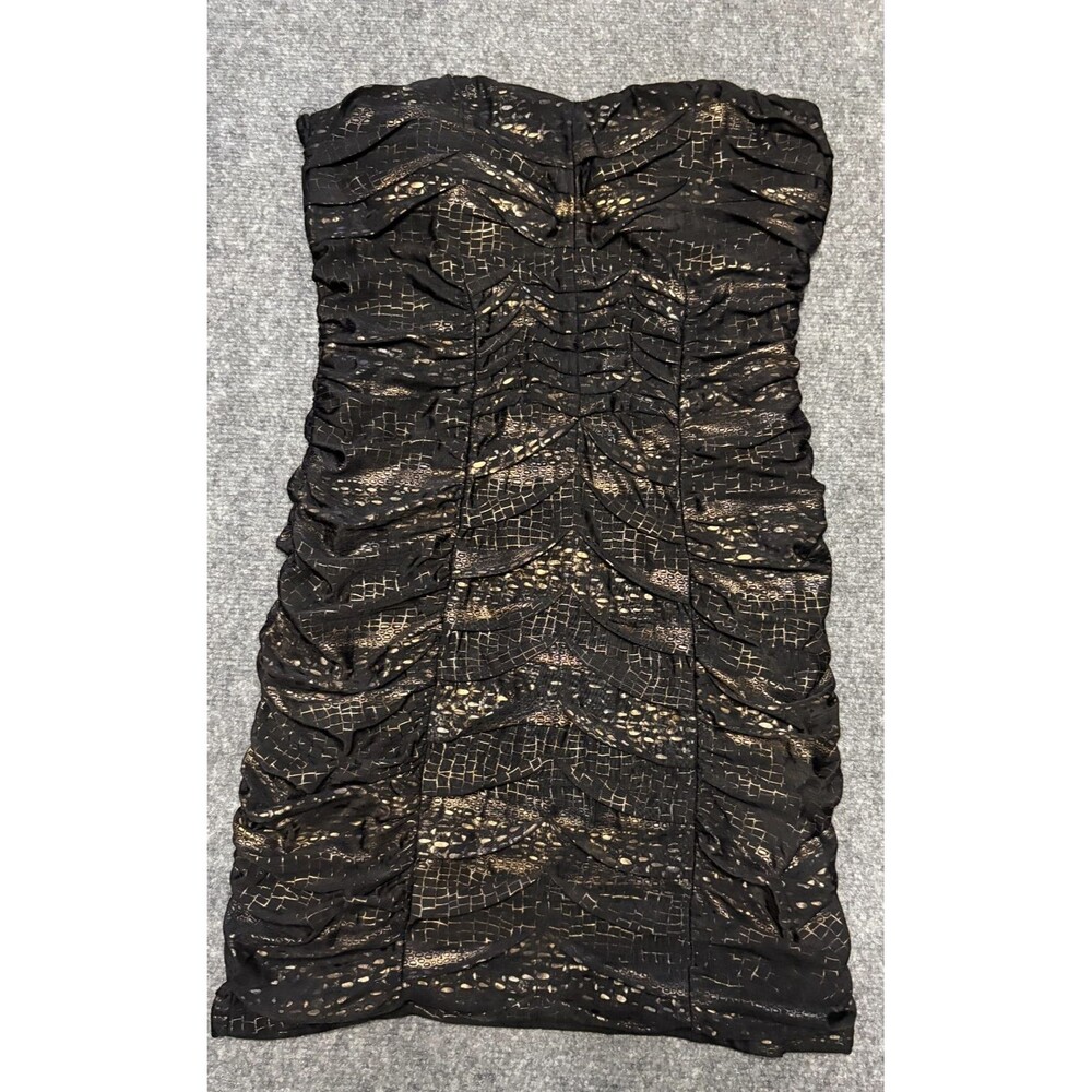 Entry Ruffle Cocktail Mini Dress Womens Large Gold Metallic Zip Back